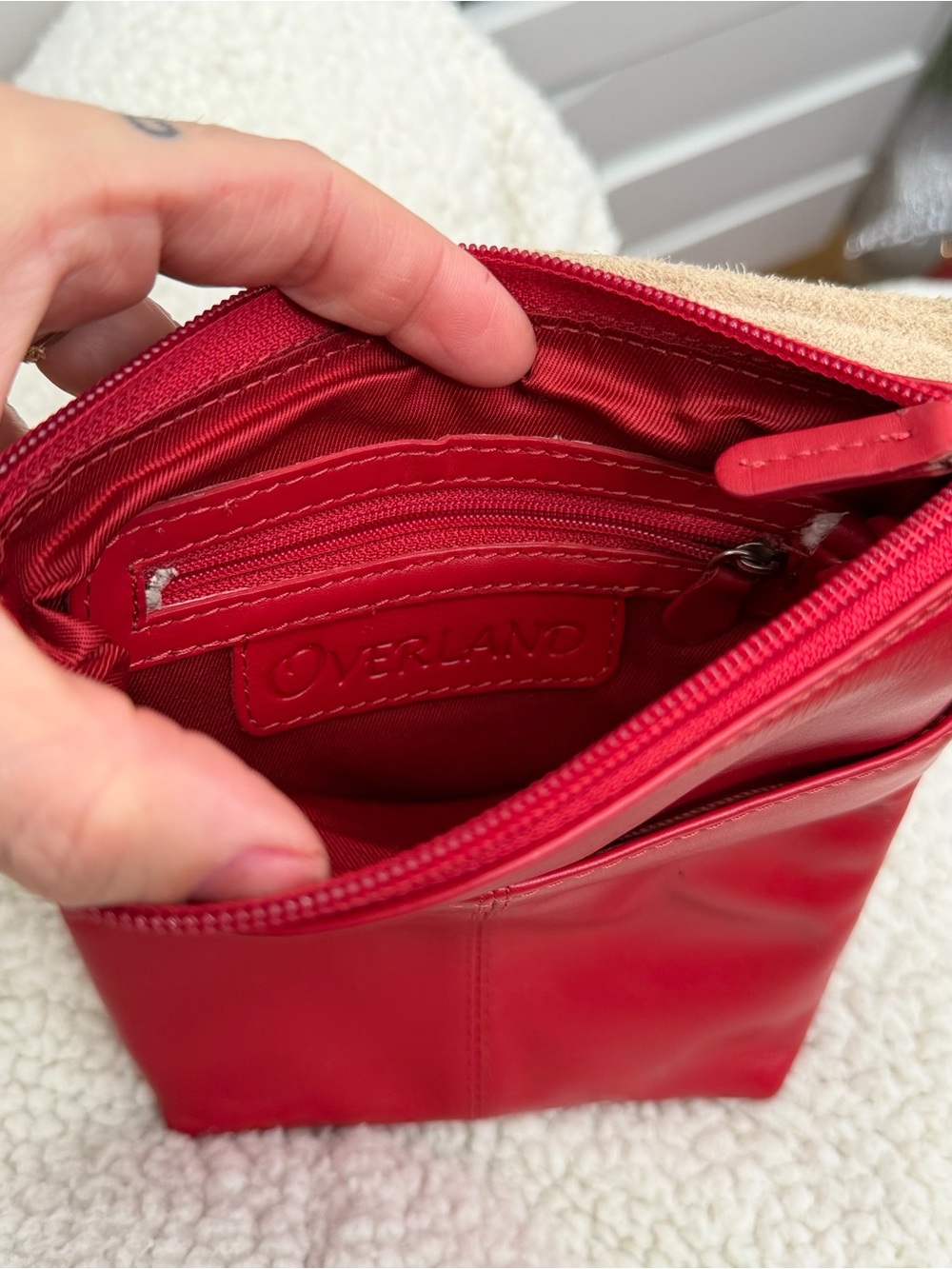 Overland Red Leather Hair-on Cowhide Crossbody Bag Western - Picture 3 of 6